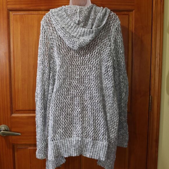 Hollister Vintage Y2K Gray Open Front Open Knit Hooded Cardigan Preppy Sweater L - Picture 5 of 14